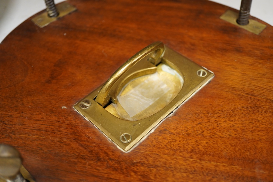 An Edwardian mahogany and brass racket press, 37cm wide